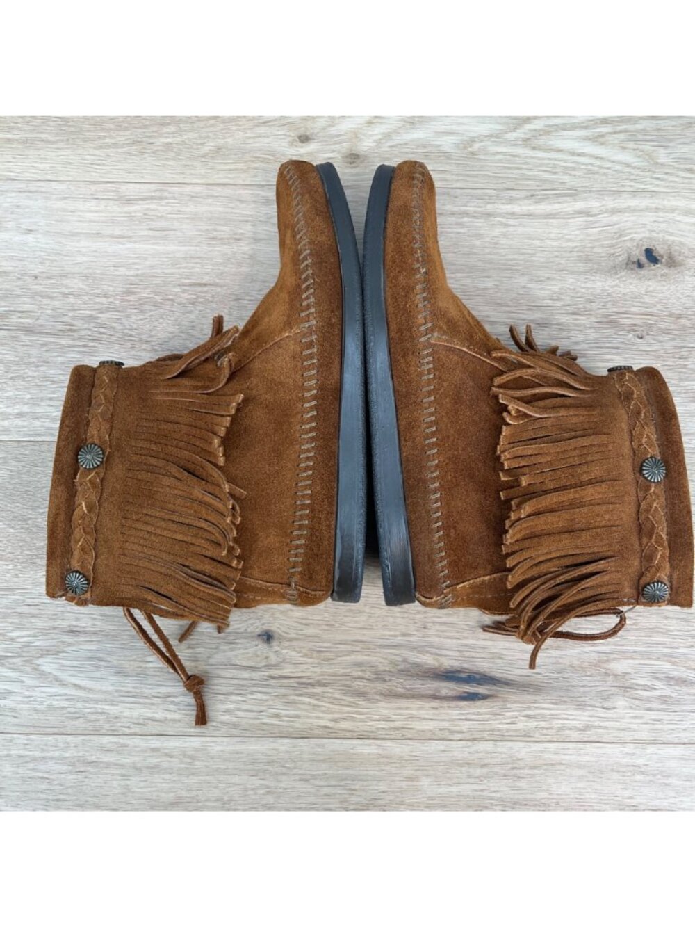 Minnetonka Womens Hi Top Back Zip Western Bootie Shoes Size 6 Brown Suede Fringe - Picture 3 of 11